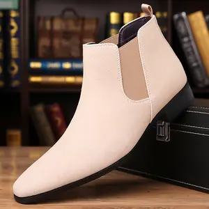 Men’s British-style Chelsea boots, pointed toe short ankle boots, slip-on high-top leather shoes for business casual wear