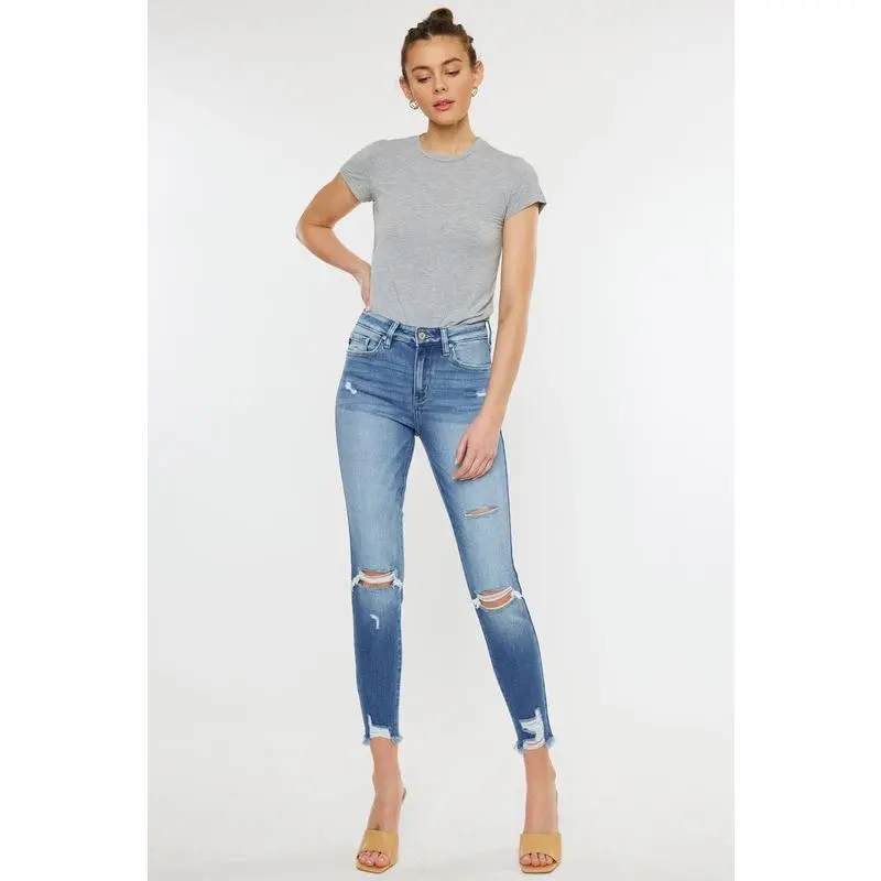Kan Can USA High Rise Fray Hem Ankle Skinny Jeans