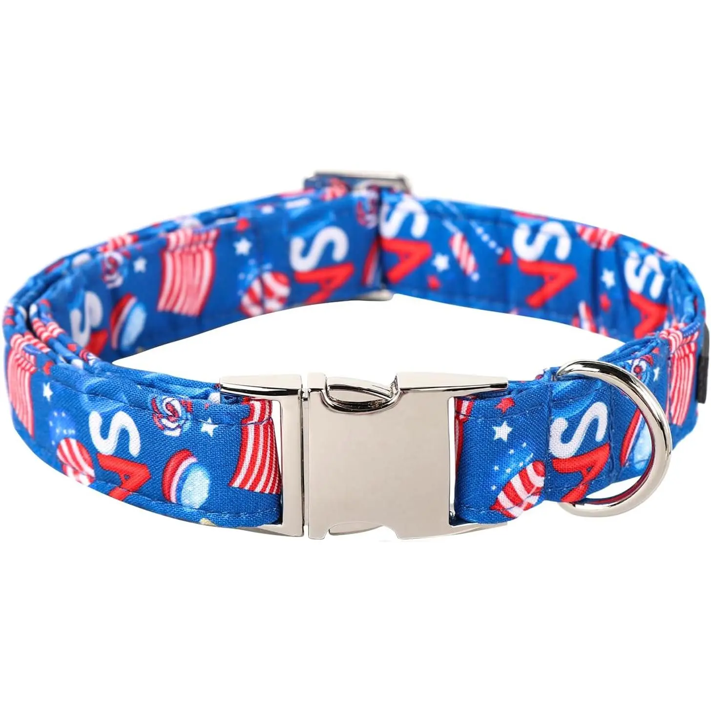 4th of July Cotton Small Dog Collar - Pretty, Adjustable Size, 10-16in Fit, Festive 4th Design, Tear Resistant Alloy Collar with Durable Hardware, Metal Buckle for Male & Female Small Dogs