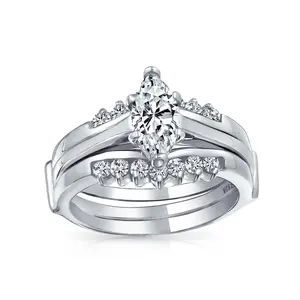 2.5CT Marquise Solitaire Cubic Zirconia Engagement Ring Set CZ Band Enhancer .925 Sterling Silver