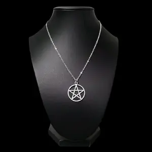 18" Silver Pentagram Pendant Necklace 005