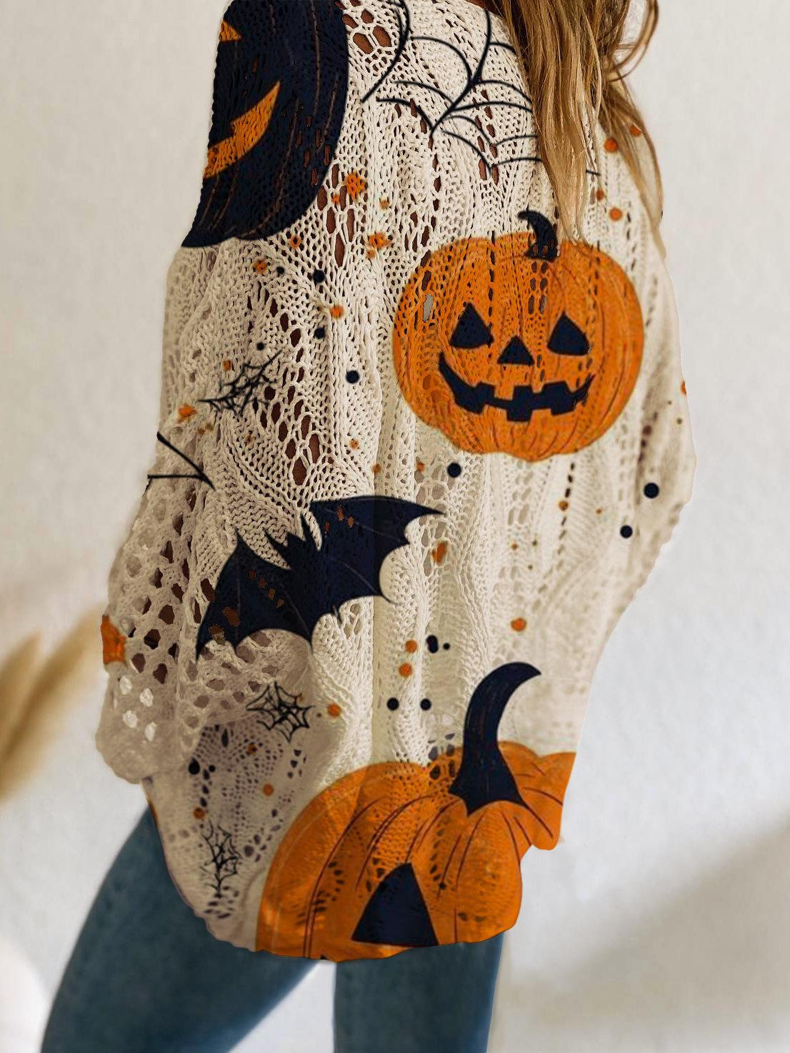 Women's autumn Halloween sweater styled with jeans