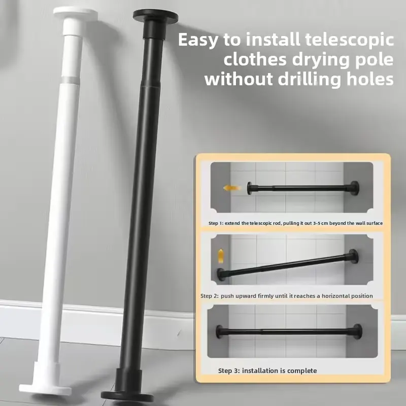 19.69–31.50 in adjustable telescopic shower curtain rod, no drilling required, honeycomb-enhanced suction cups, heavy-duty spring rod suitable for bathrooms, wardrobes, windows, and doorways