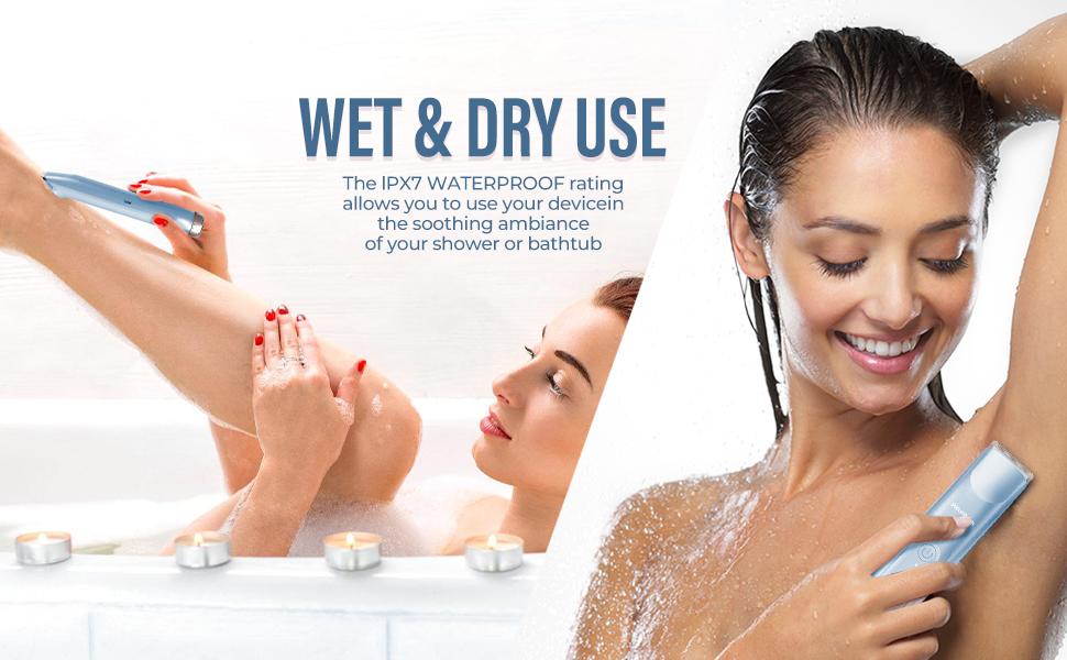 Akunbem Bikini Trimmer for Women, Electric Shaver and Razor Rechargeable 2-in-1 Body and Facial Hair Removal Double Head for Painless Trimming of Pubic Face Underarm Legs, IPX7 Waterproof,Blue Akunbem Bikini Trimmer for Women, Electric Shaver and Razor Rechargeable 2-in-1 Body and Facial Hair Removal Double Head for Painless Trimming of Pubic Face Underarm Legs, IPX7 Waterproof,Blue