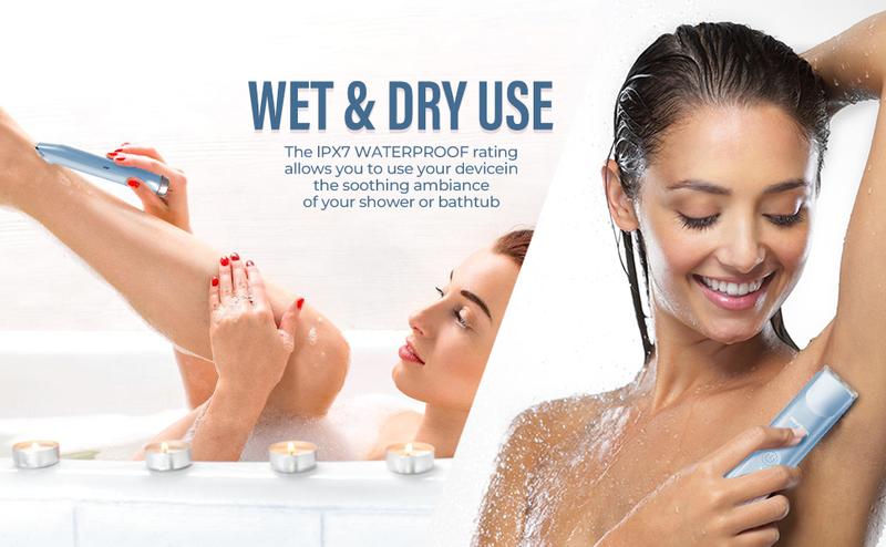 Akunbem Bikini Trimmer for Women,  Electric Shaver and Razor Rechargeable 2-in-1 Body and Facial Hair Removal Double Head for Painless Trimming of Pubic Face Underarm Legs, IPX7 Waterproof,Blue