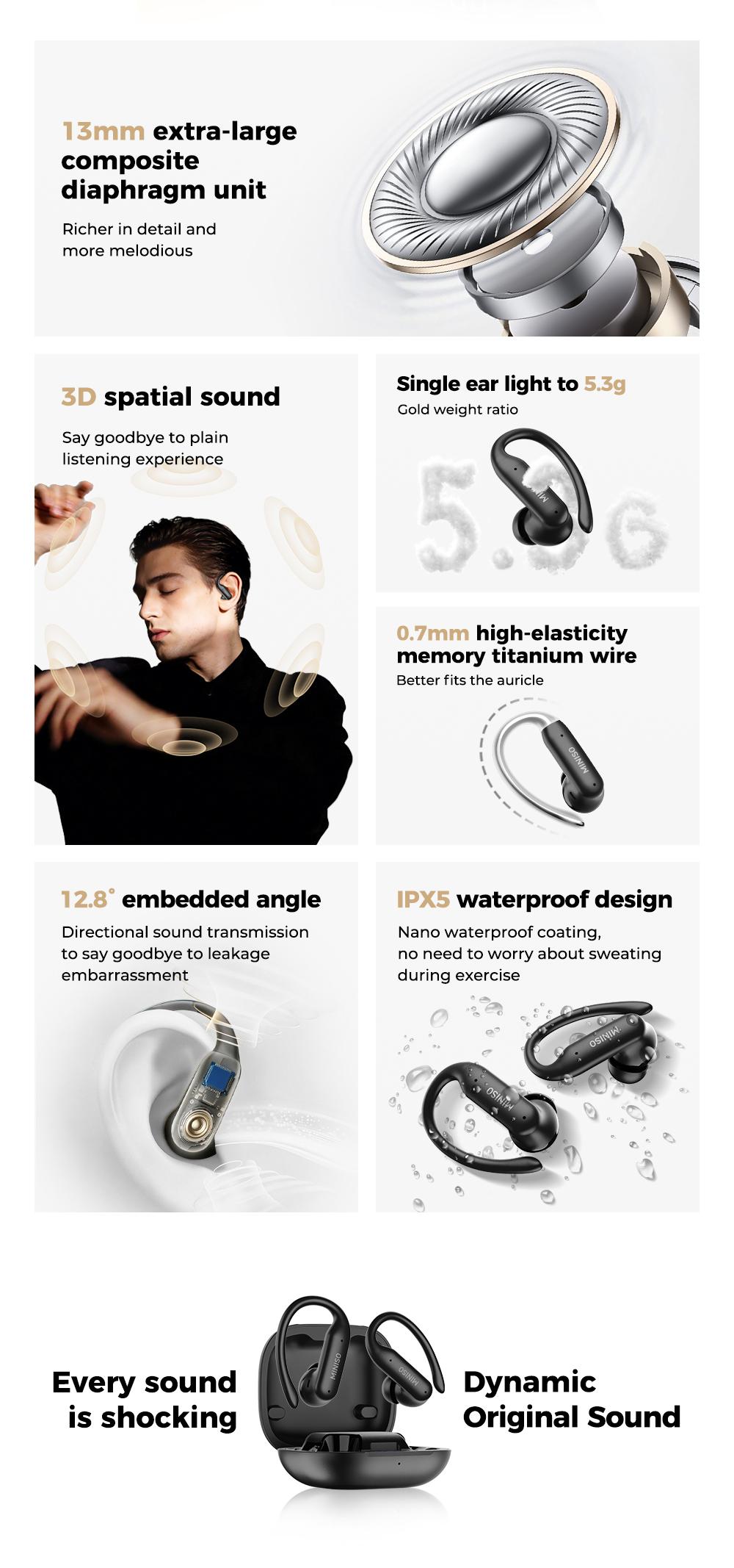 MINISO MS219 Wireless Earbuds Bluetooth 6.0 Headphones, Sleep Earbuds, Waterproof Wireless Earphones, Mini Invisible In Ear Earbuds, Suitable for Office, Sports, Sleeping, Study and Audio Calls, Built in Microphone, Gaming Bluetooth Headphones