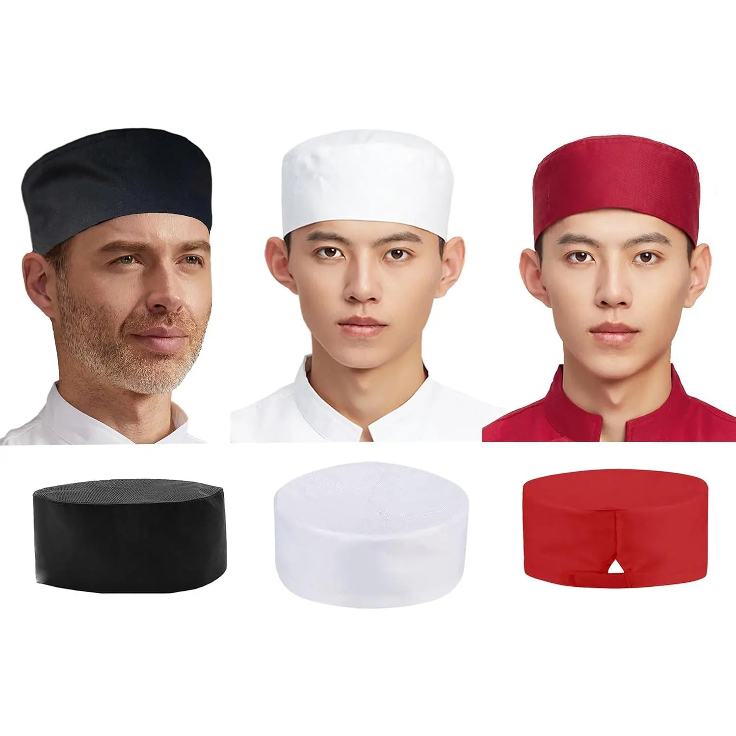Unisex Adjustable Vent Chef Hats (3 Pcs) - Breathable Mesh Top Cooking Caps for Restaurant, Warehouse, Home Kitchen Chefs and Workers