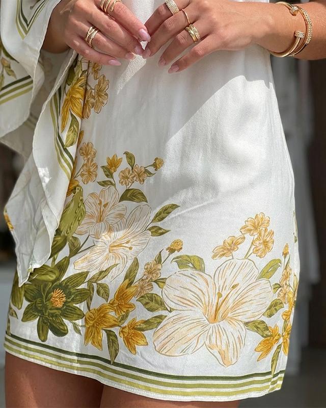 ChicMe Women's Floral Print One Shoulder Loose Long Sleeve Mini Dress Casual Contrast Striped Print Zipper Side Vacation Dress/Women's Sleeveless Mini Dress