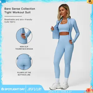 MFVIM Women's Fitness  3-Piece High-Waisted Leggings Top Jacket Gym Yoga Elastic Sports Bra  activewear halter top Set Workout Running Clothes Spring Sportswear Summer Sportswear Sporty Style Outfits