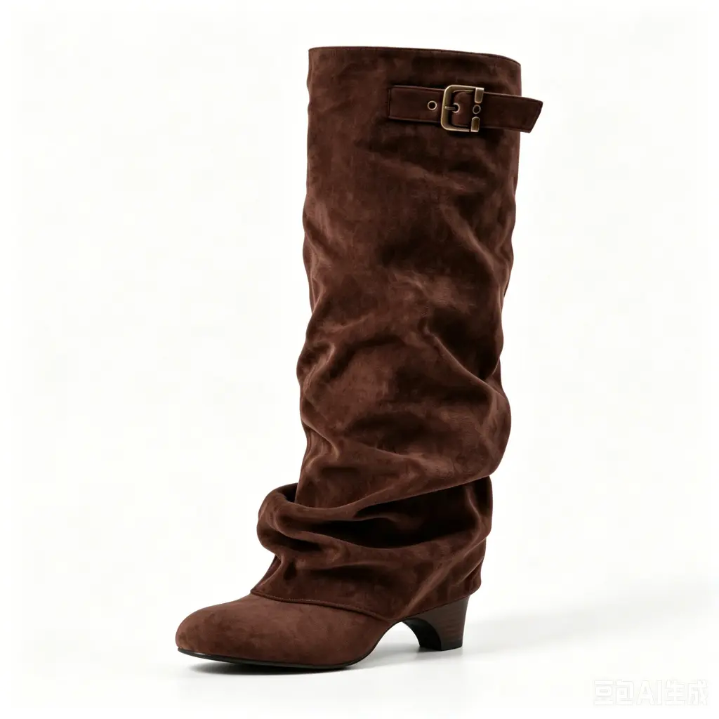 AMINUGAL Brown Knee-High Boots with Buckle Detail and Ruched Design for Women's Fashion