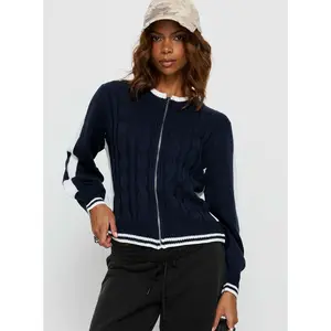 Tevyn Cable Knit Zip Through Knit Sweater Blue / Cream