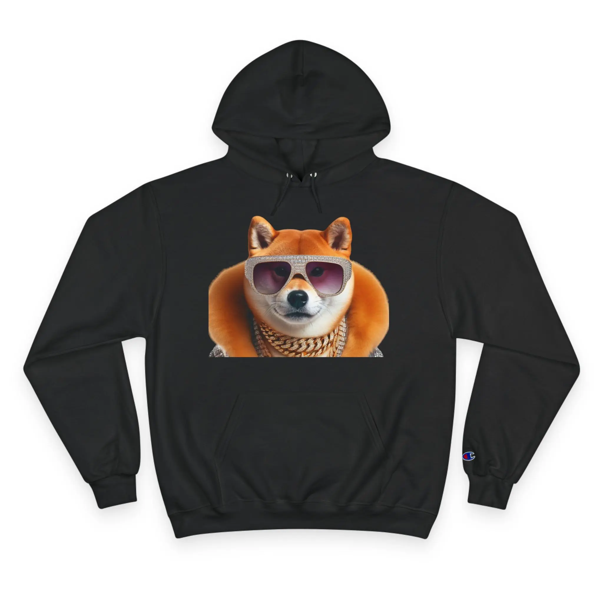 Cool Doge Champion Hoodie, Trendy Animal Sweatshirt, Funny Gift for Pet Lovers, Casual Streetwear, Cozy Winter Fashion