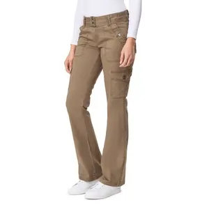 WallFlower Women's Feisty Curvy Cargo Flare Low Rise Belted Insta Stretch Juniors Pants, Dark Olive, 9