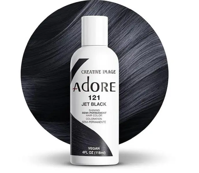 Adore Semi Permanent Hair Color 121 Jet Black 4 Fl Oz Vegan Cruelty Free Plant Based Hair Dye Made in USA