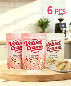 6-Pack Strawberry Milk Cake & Mango Milk Cake, Assorted Soft Milk Cake Combo with 2 Fruit Flavors. Includes 3 bags of strawberry milk cake and 3 bags of mango milk cake, individually wrapped. Soft and creamy treats, perfect for party desserts.