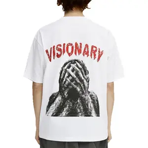 Men's "Visionary" Abstract Dark Art Print T-Shirt, Grunge Style Oversized Cotton Streetwear Tee, Funny Classic Meme Graphic Short Sleeve, Spring Summer Casual Top, Ideal Gift for Daily & Holiday