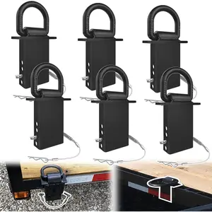 Stake D Rings 6pcs 18000lbs D-Ring Tie Downs for Trailers and Flatbed Trucks w/Hitch Pin w/Cables Removable Tie Downs for Flatbed Cargo Trucks Black