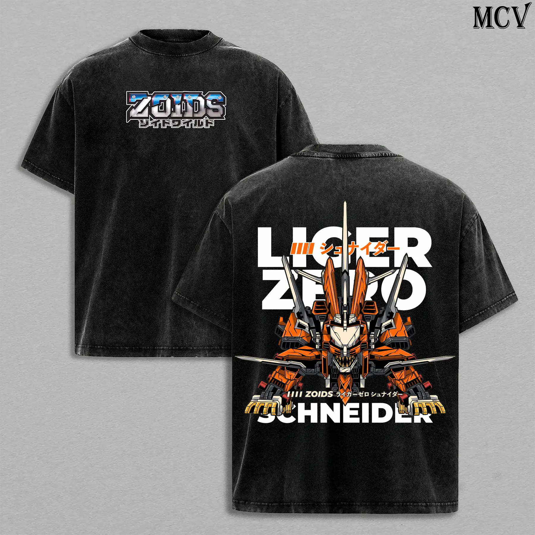 Liger Zero Schneider Zoids New Century Zero T-Shirt Menswear Top Heavy Cotton Underwear Double Printed Vintage Washed Tee Oversize Unisex Anime Manga Mecha Robot Graphic Retro Japanese Streetwear