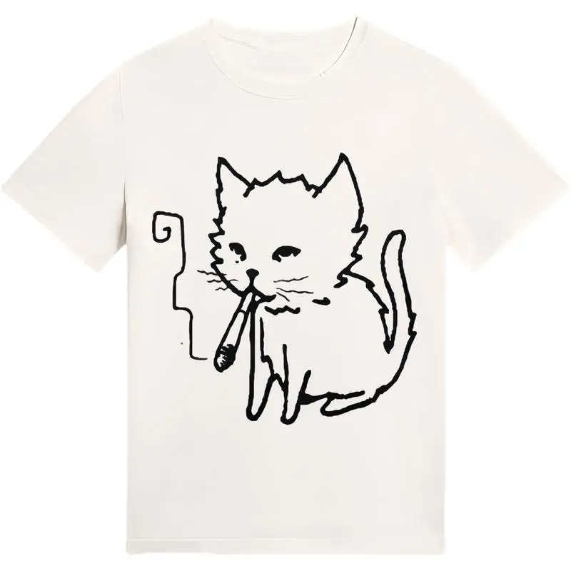 Cat Smoking Y2k Unisex Vintage Graphic T-Shirt for Gothic Grunge Emo Scene Streetwear