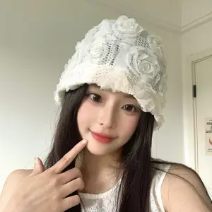 Three-dimensional rose flower pullover hat Hollow breathable bag head hat Cold hat Stacking hat