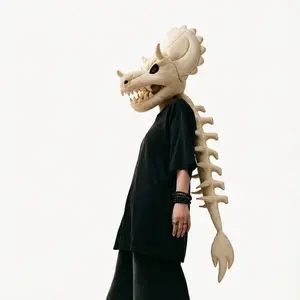 Giant Plush Dinosaur Skeleton Head Prop, Realistic Fossil Replica, Halloween Party Decor, Role Play, 80cm/120cm