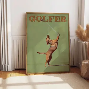 Funny Dog Golfing Print Vintage Golfing Poster Bar Wall Decor Retro Poster for Man Cave Dog Wall Art Poster for Games Room Gift For Golfer Artistic Cotton Artwork Matte Minimalist Ornaments Decoration Photo wall decor posters