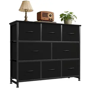 8 Drawer Fabric Storage Cabinet with Wooden Tabletop and Metal Frame, Tall Fabric Dresser Storage Tower with Spacious Compartments, Multi-Functional Organizer for Bedroom, Living Room, Entryway and Small Space