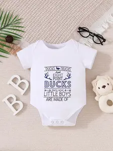 Newborn Summer Short Sleeve Triangle Romper for Boys, Cute Duck Truck and Deer Print, Soft Skin-Friendly Bodysuit for Infants, Baby Boy Clothes