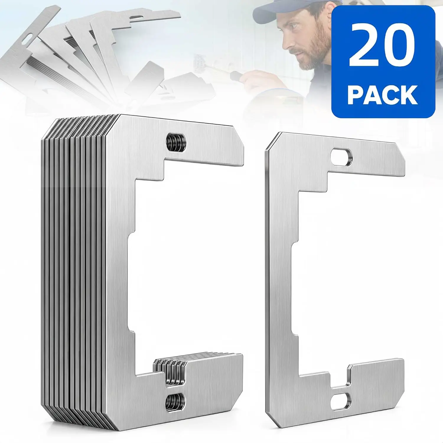 20 Pcs Wall Plate Spacer,Spacers for Electrical Outlets, Metal Flush Fit Device Leveling Plates for Electrical Outlet Repair, Fix Loose Outlets and Electrical Boxes