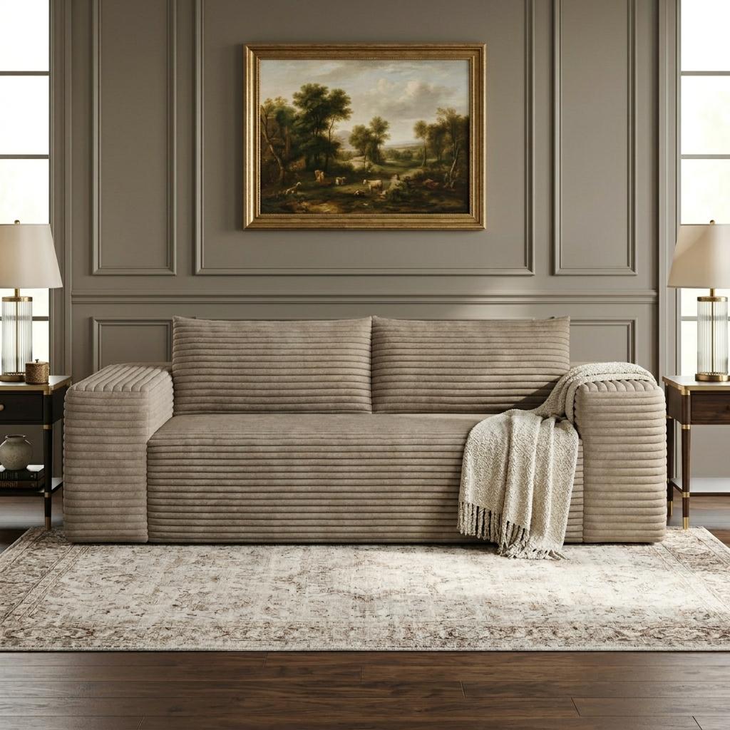 VESAMONTIS 78.8" 3-Seater Corduroy Sofa, Deep Seat Cloud Couch with Ergonomic Backrest & Wide Armrests, Comfy No Assembly Loveseat for Living Room, Bedroom & Apartment, High-Density Foam Support (Up to 600lbs)