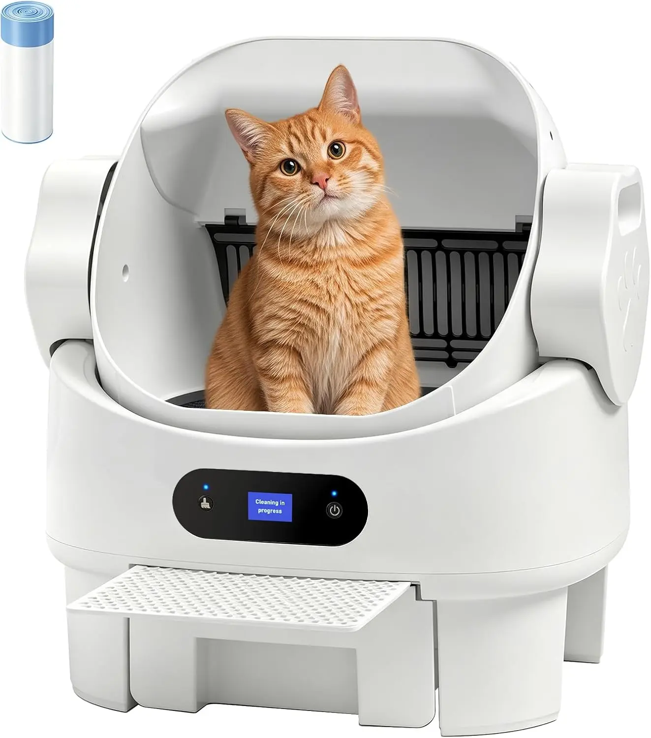 Automatic Cat Litter Box, Open-Top, Microwave Radar, Toilet Training |   Safety Sensors, Large Bin, Whisper-quiet, Simple Setup, Easy Clean and Maintance, Ideal for Multiple Cats, Odor-Free, White