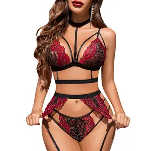 Dealsforyoudays - avidlove Lace Garter Lingerie Set with Removable Choker Strappy Bra and Panty Set (No Stockings)