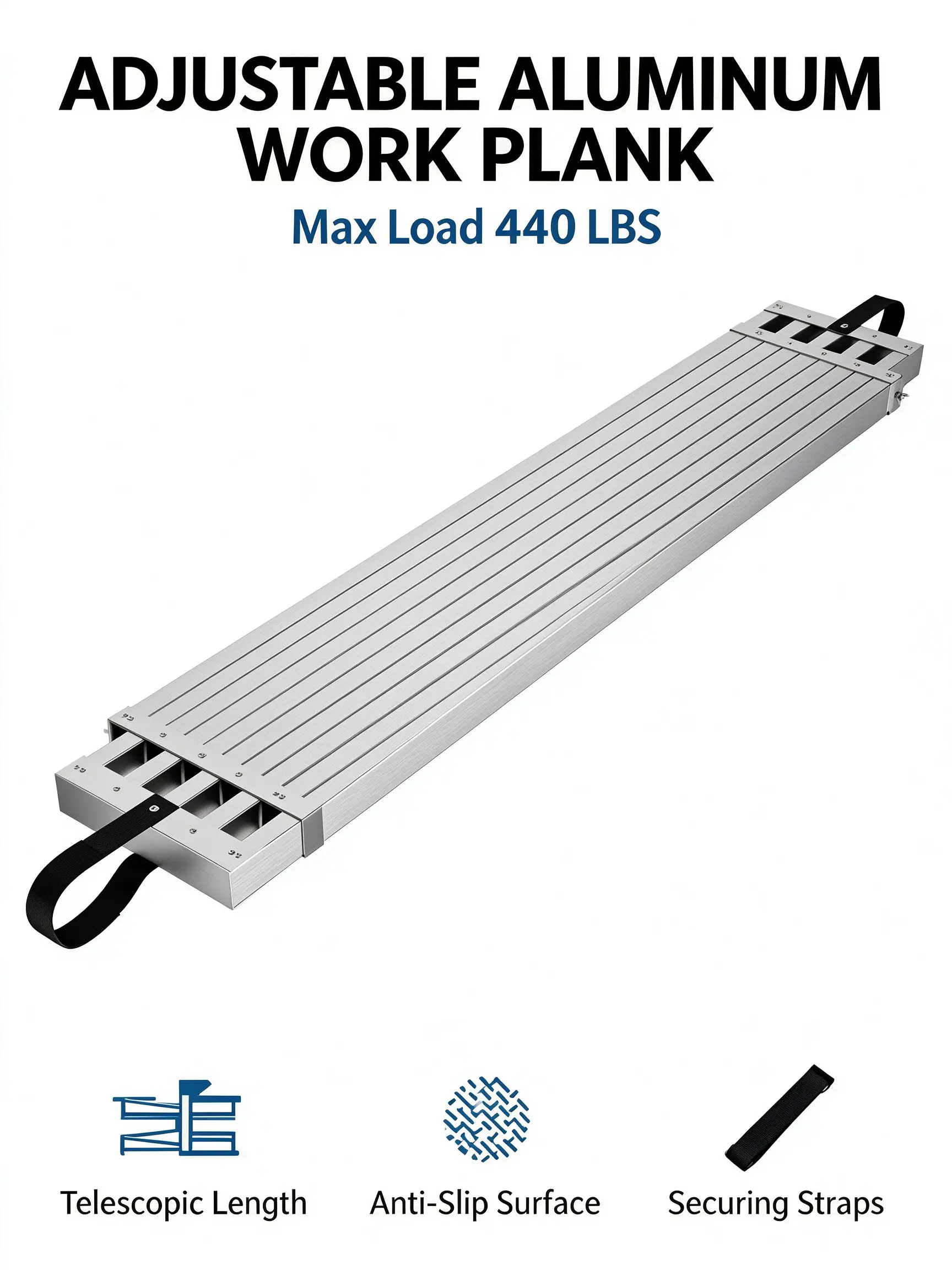 Heavy Duty Aluminum Telescopic Scaffold Plank Adjustable Walk Board Non Slip Ladder Platform 440Lbs Max Load for Home Renovation Painting Decorating Maintenance Window Cleaning 6 - 9FT 8 - 13FT 9 - 15FT