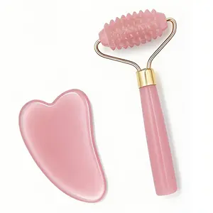 Single - headed roller scraping board massager set. One end is equipped with a gear - wheel roller massage stick and a scraping board, suitable for full - body massage.