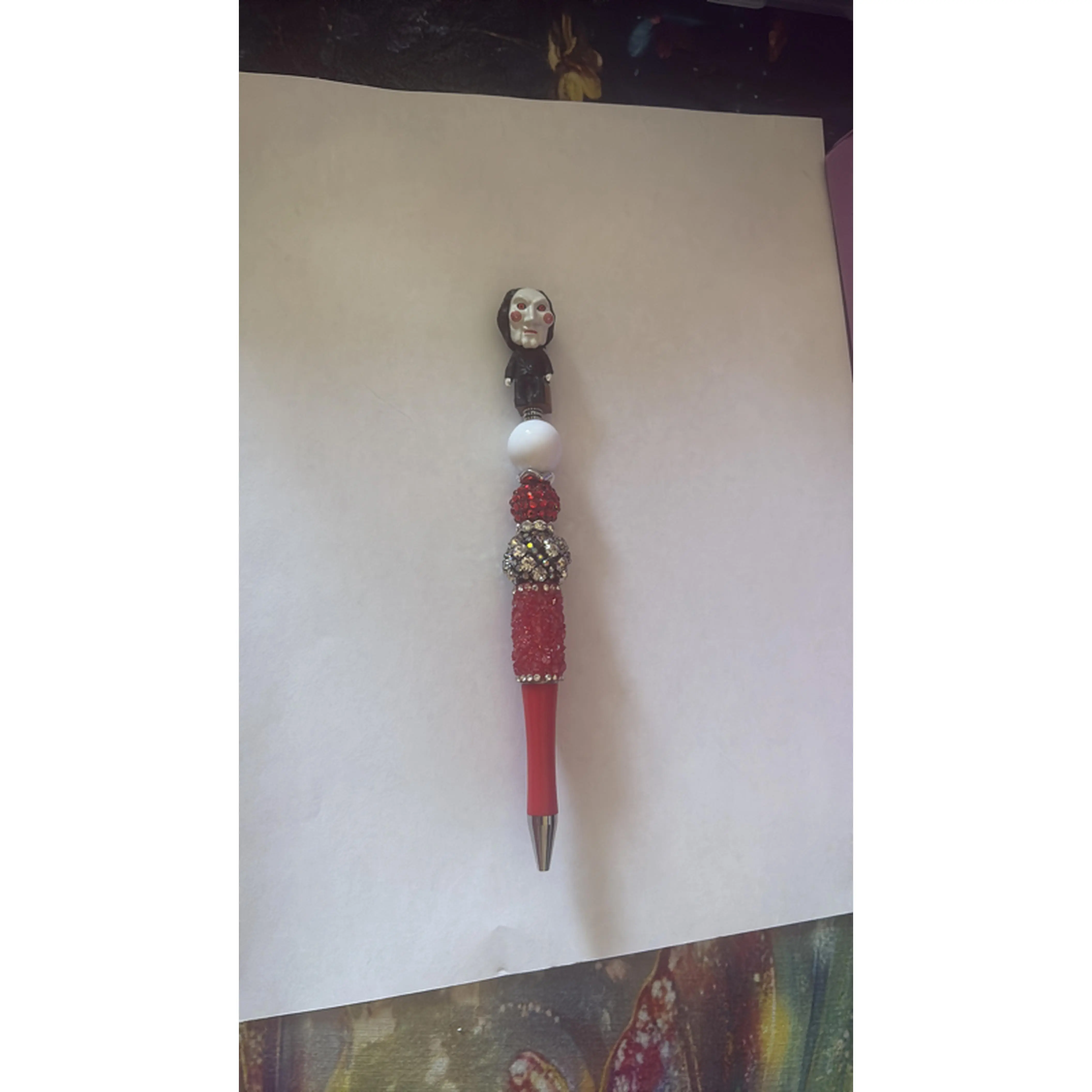 Horror Theme Stylus Pen - Red Body, Decorative Beads, Single Pen for Phones, Tablets & Computers