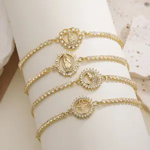 Stylish & Light Luxury: 18K Gold-Plated Copper Bracelet with Zircon-Set Virgin Mary Pendant — Adjustable Drawstring Design,summervibes