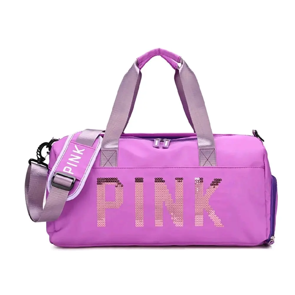 Pink Duffle Bag Gym Bag Spend The Night Bag with "PINK" Text and Reflective Design