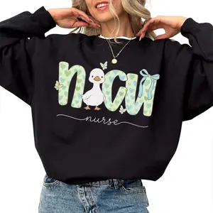 [Made in USA] NICU Nurse Sweatshirt, Cute Goose NICU Nurse Graphic Crewneck Pullover, Neonatal Nurse Aesthetic Sweatshirt, Pediatric Nursing Crewneck, Trendy Gift For NICU Nurse Women Nursing Student