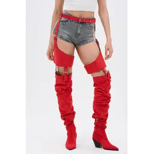 AZALEA WANG XOMARIA RED FAUX SUEDE WESTERN CHAP BOOT