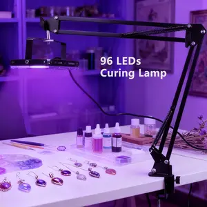 96 LEDs Curing Lamp with USB Plug & 1.5m Power Cord - Low Voltage 5V Resin Mold Lamp for Jewelry Making, Crafts, Nail Art - Durable Aluminum Design, Easy-Use Switch, Crafting Tool, Sleek Metallic Finish, With desktop stand