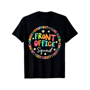 Women's Front Office Squad T-Shirt - Rainbow Lettering & Office Staff Icons with Receptionist, HR, Manager Design - Soft Crewneck Workwear Tee Suitable for Coworkers, All-Season Comfort Fit Casual Office Outfit for HR Professionals, Managers
