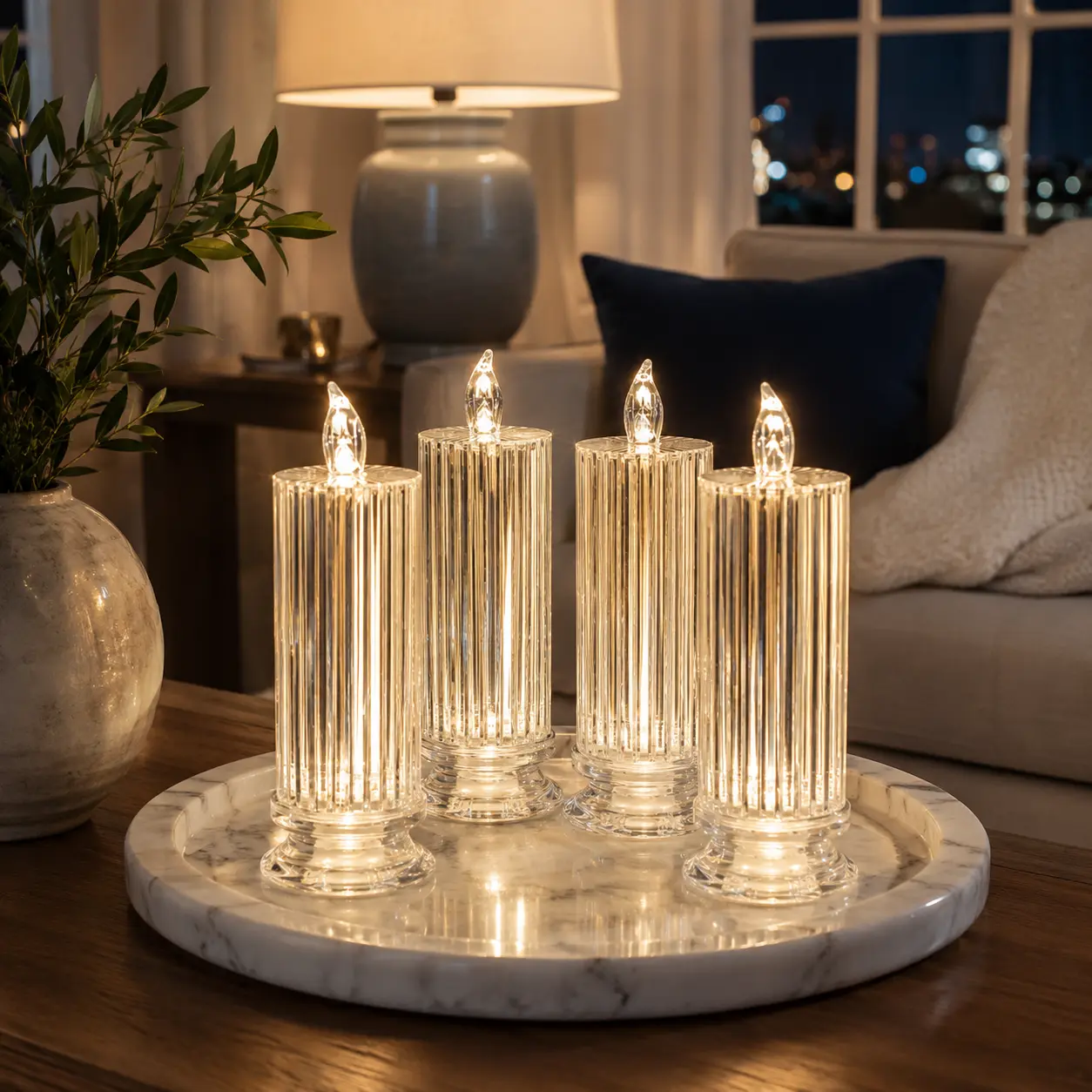 Elegant Crystal Candle Holders Set of 4 with LED Lights for Modern Home Decor