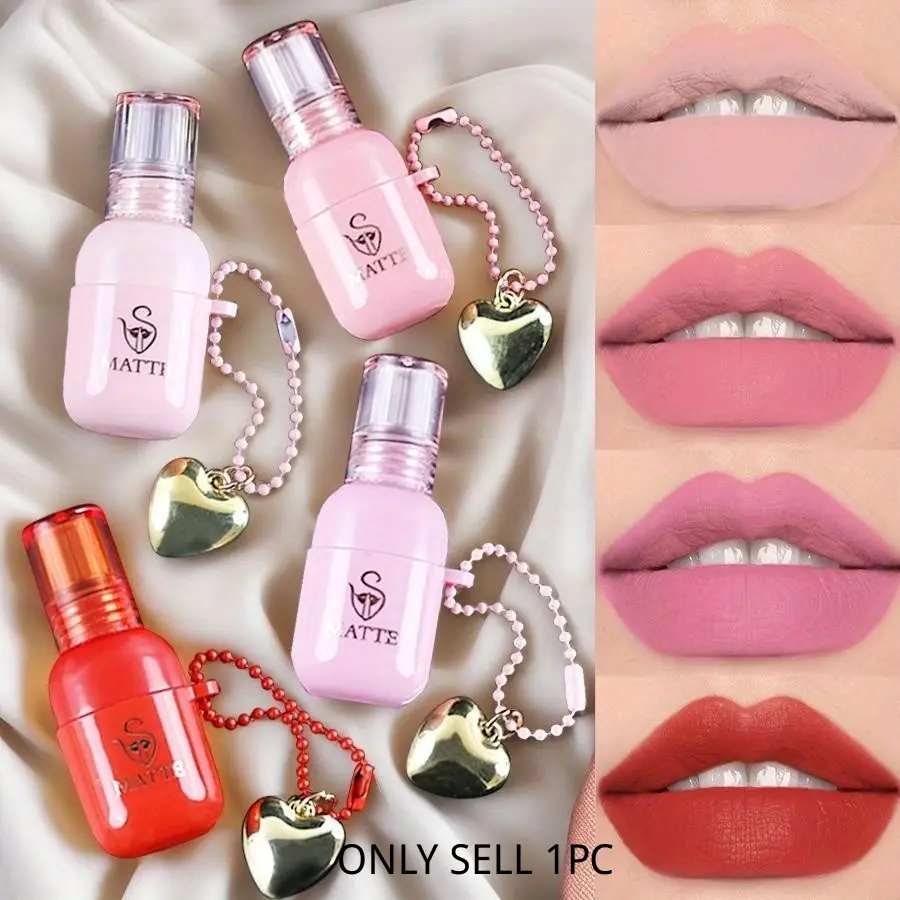 4 Color Single Pack Heart Chain Lip Gloss, Long-Lasting Vibrant Color, Non-Sticky, No Smudge, Compact and Lightweight Design