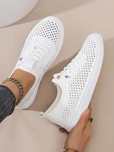 New Women's Perforated Sneakers, Soft Bottom Casual Trainer Shoes, Sports Shoes for Work & School, Comfortable Flat Sneakers for Everyday Wear, Breathable Athletic Sneakers