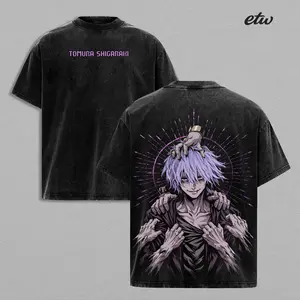 Tomura Shigaraki My Hero Academia Vintage Washed T-Shirt Anime Streetwear Graphic Tee, Villain Aesthetic Purple Aura Print Oversized Black Shirt, Unisex Gift for Anime Fans