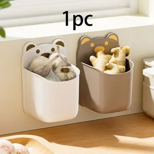 Cute Bear Multi-Functional Kitchen Wall Shelf, No Drilling Design, Durable Metal Structure, Ideal for Utensils and Accessories Storage