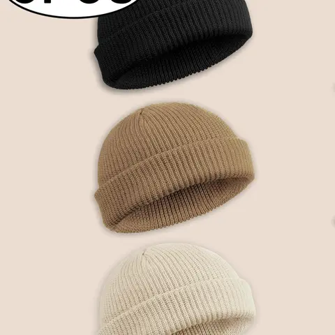 Unisex Multicolor Knit Hat, Casual Fitted Design for All Seasons, Comfortable Fabric for Men & Women, Perfect for Daily Wear, Beanie Fitted, Knitted Hat, Beanies, Beanies Hats