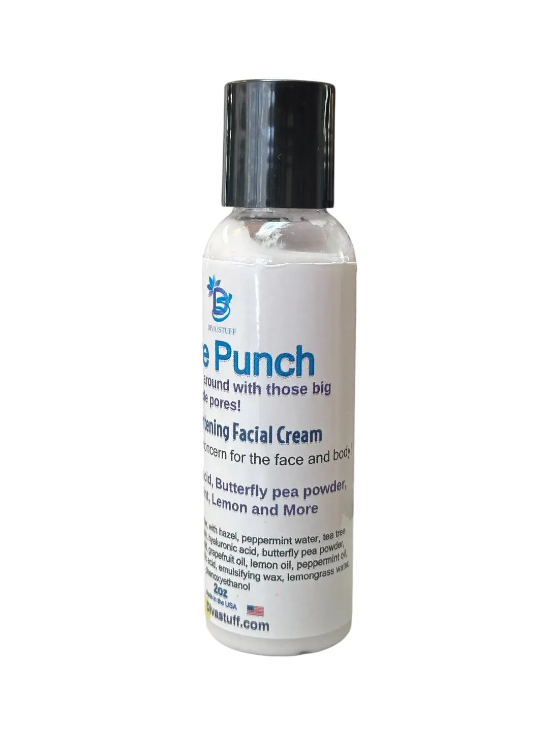 Diva Stuff Pore Punch, Pore Tightening Cream With Mandelic Acid, Azelaic Acid, Butterfly Pea Powder, Lemon, Peppermint and More, 2 oz Jar