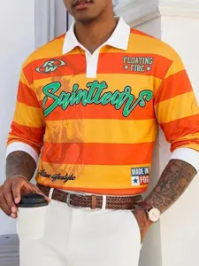 Men's Vintage Polo Sweatshirt, Polo Shirts, Menswear, Long Sleeve, Graphic, Street Style College Wind, Fashion Trendy Casual, Soft Comfortable Fabric, All Seasons