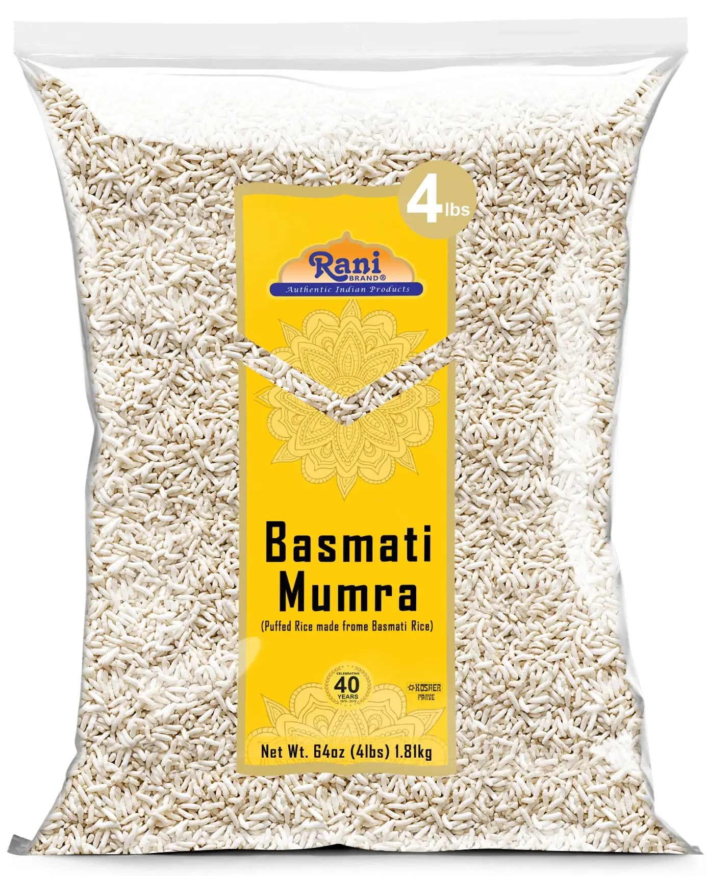 Rani Basmati Mumra (Puffed Rice) 64oz (4lbs) 1.81kg Bulk ~ All Natural | No Color | Gluten Friendly | Vegan | NON-GMO | Kosher | No Salt or fillers | Indian Origin